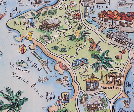 Hand painted map - Praslin